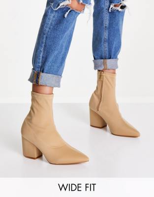 RAID Wide Fit Kinley mid heel sock boots in camel