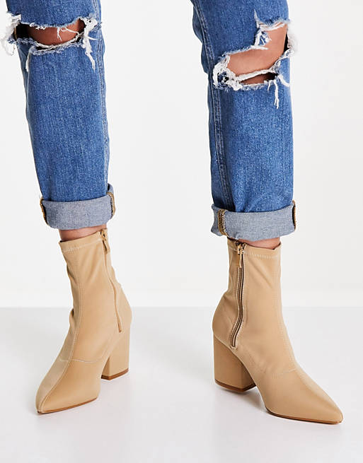  Boots/RAID Wide Fit Kinley mid heel sock boots in camel 