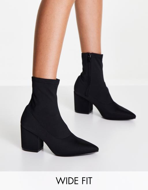 RAID Wide Fit – Kinley – Sock-Boot-Stiefel in Schwarz mit mittelhohem Absatz, weite Passform