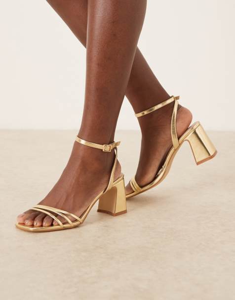RAID Wide Fit Kittey block heel sandals in gold - view 1