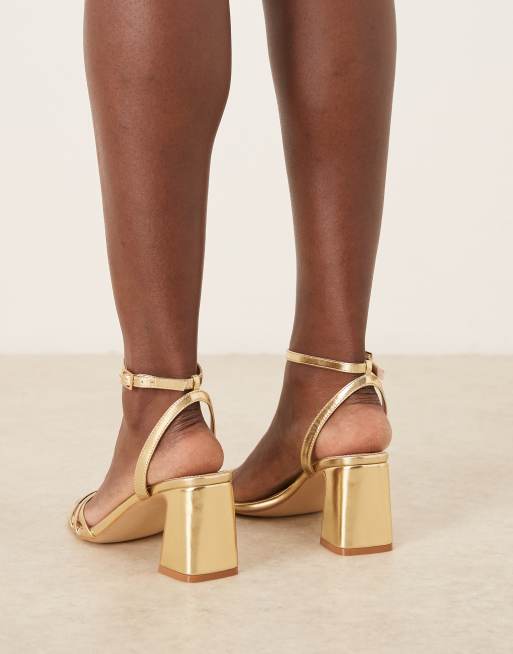 RAID Wide Fit Kittey block heeled sandals in gold, 2 of 4