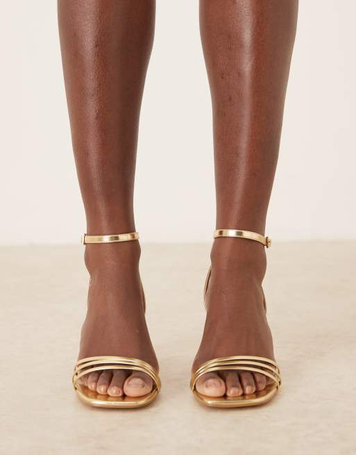 RAID Wide Fit Kittey block heeled sandals in gold, 3 of 4