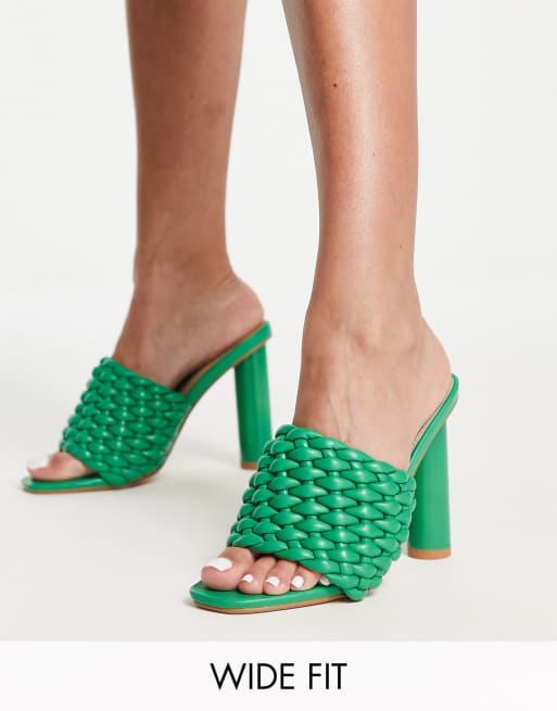 RAID Wide Fit Knottie mule heeled sandals in green ASOS