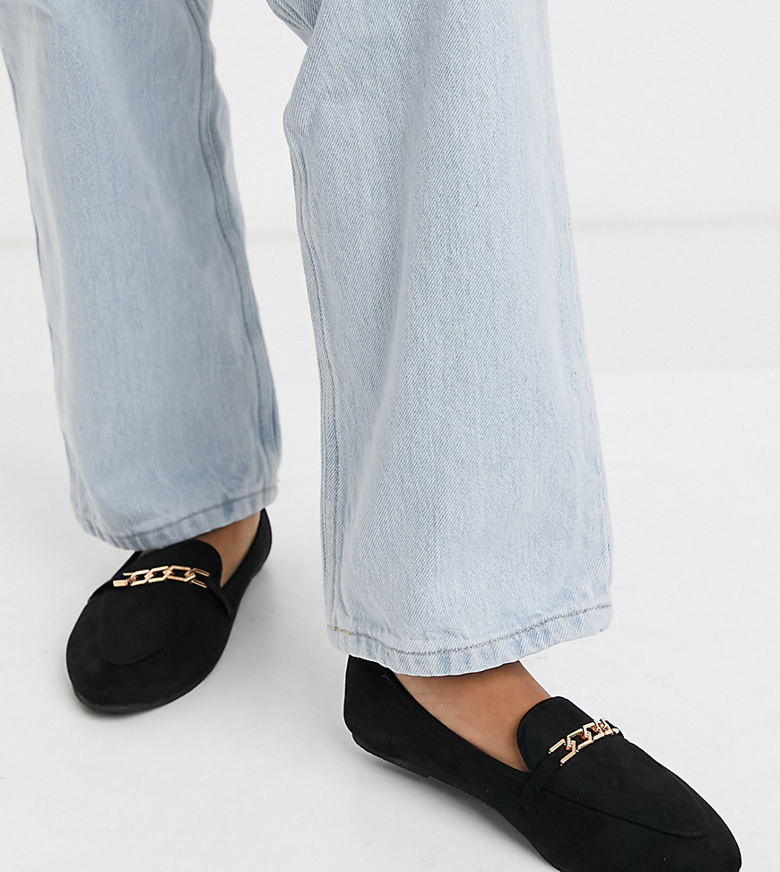 RAID Wide Fit Lane flat shoes with gold chain in black