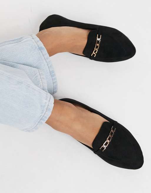 RAID Wide Fit Lane flat shoes with gold chain in black