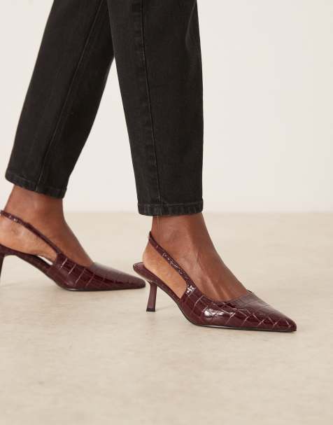 RAID Wide Fit Laura kitten heel slingback shoes in burgundy croc - view 1