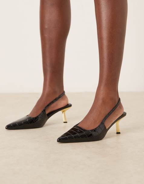 RAID Wide Fit – Laura – Schuhe in Schwarz mit Lackoptik, Fersenriemen und Kitten-Absatz, weite Passform - view 1