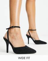 Public Desire Wide Fit Midnight heeled shoes with bow detail in