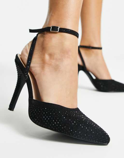 Black rhinestone best sale heels ankle strap