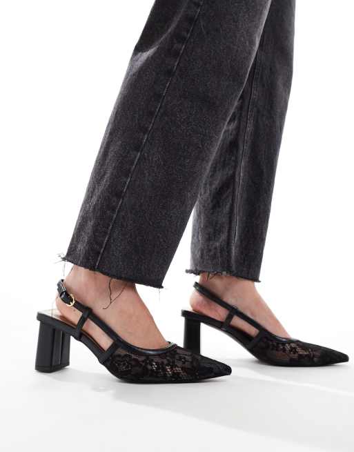 RAID Wide Fit Leroy slingback courts in black lace, 3 of 4