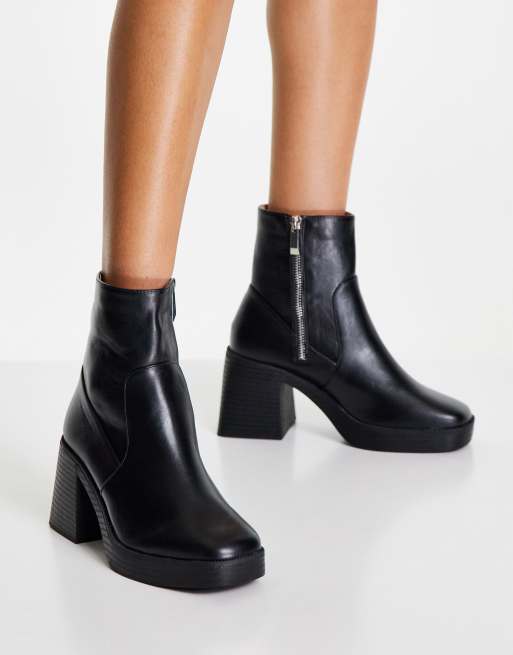 RAID Wide Fit Lexus chunky mid heel boots in black