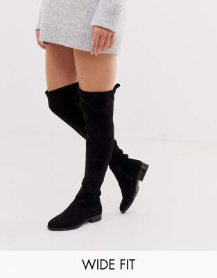 RAID Wide Fit Leyana black flat over the knee boots