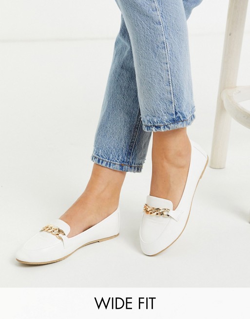 RAID Wide Fit Liviah chain trimmed loafers in white