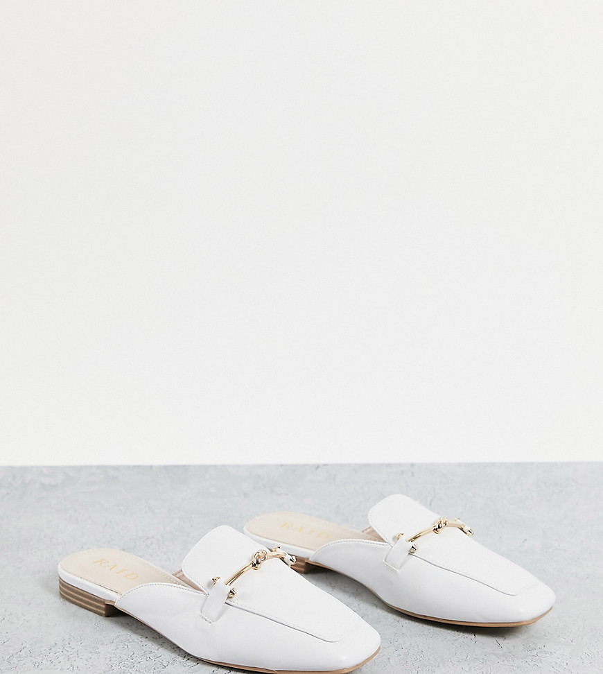 RAID Wide Fit Logan backless loafers in white