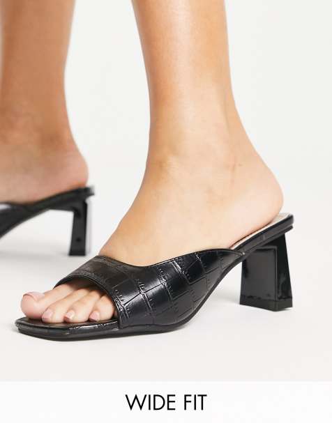 RAID Wide Fit - Mabelle - Mules effet croco à talon mi-haut et bout carré - Noir - view 1
