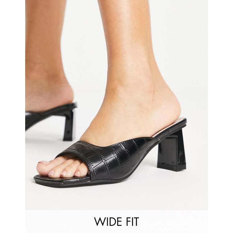 RAID Wide Fit Mabelle square toe mid heel mules in black