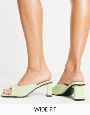 Mabelle square toe mid heel mules in green croc