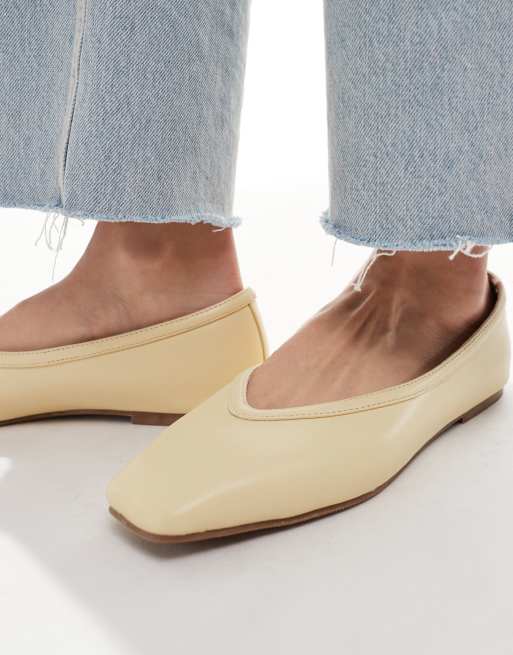 RAID Wide Fit Maryana square toe ballet flats in butter yellow