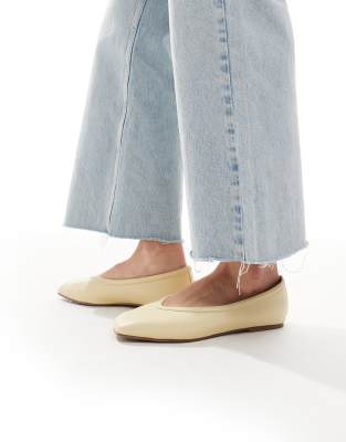 RAID Wide Fit Maryana square toe ballet flats in butter yellow