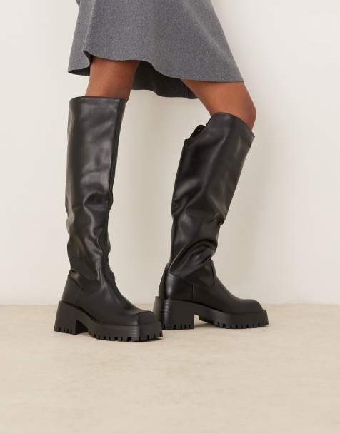 RAID Wide Fit Maureen knee boots with buckle detail in black - view 1