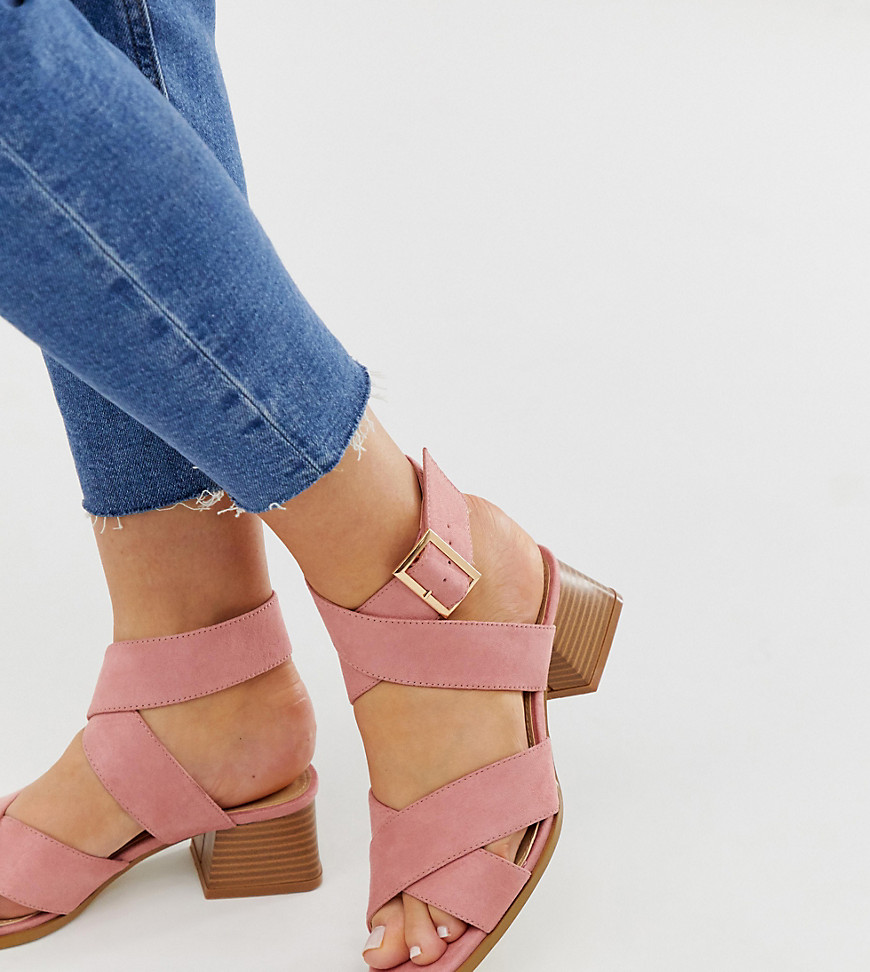 RAID Wide Fit – Mavie – Ljusrosa sandaler med fyrkantig tå och randig klack