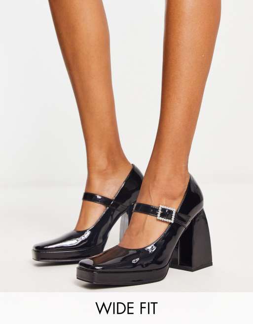 ASOS Design Wide Fit Sully Platform Mary Jane Mid Heel Shoes