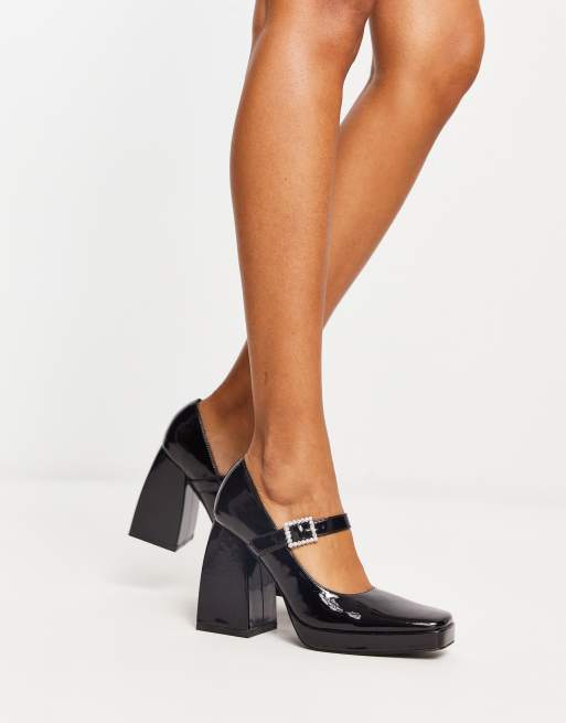 ASOS Design Wide Fit Sully Platform Mary Jane Mid Heel Shoes