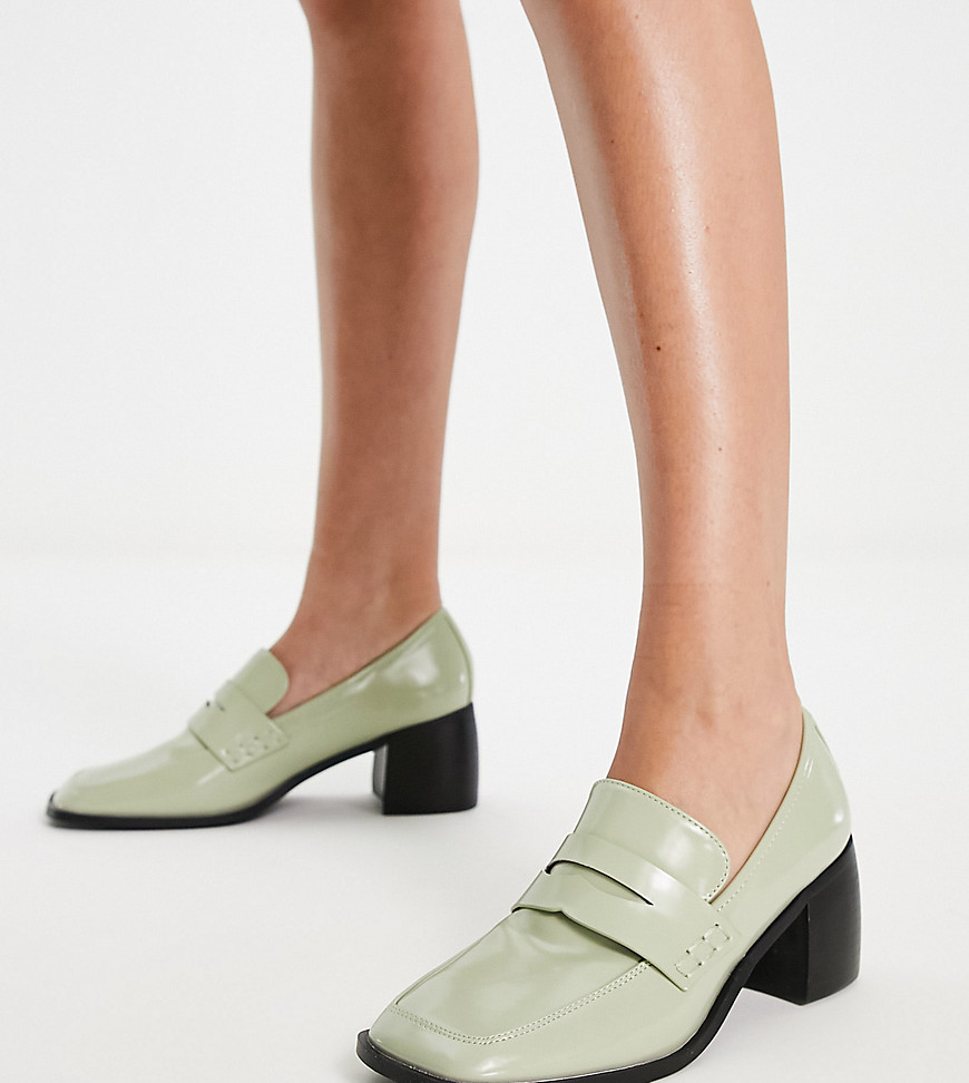 RAID Wide Fit Megna heeled loafers in pale green patent