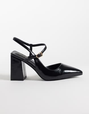 Raid Wide Fit Merrill Block Heeled Slingback Shoes With Pointed Toe In Black