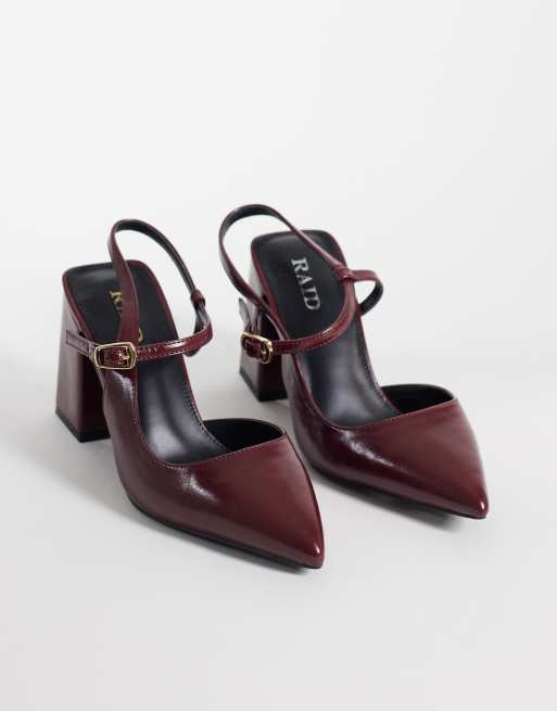 RAID Wide Fit Merrill block heeled slingback shoes with pointed toes in burgundy, 2 of 4
