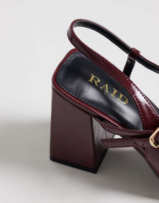 RAID Wide Fit Merrill block heeled slingback shoes with pointed toes in burgundy, 3 of 4