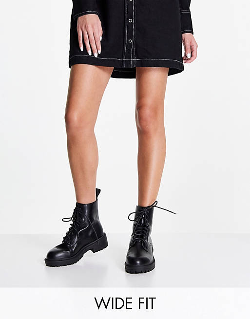 RAID Wide Fit Micah lace up flat ankle boots in black