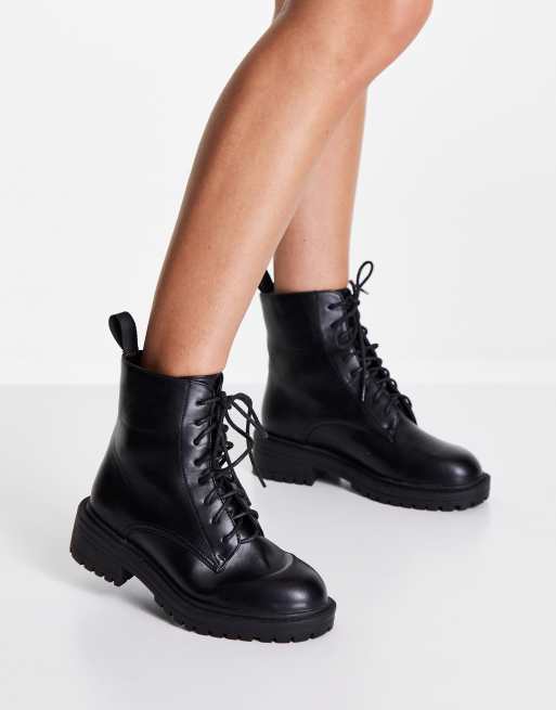 ASOS Lace Up Flat Ankle Boots in Black