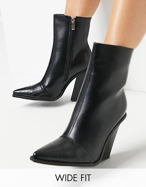 RAID Wide Fit Mirren heeled ankle boots in black croc mix | ASOS