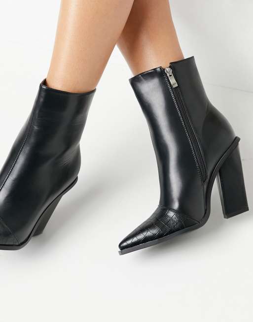 RAID Wide Fit Mirren heeled ankle boots in black croc mix