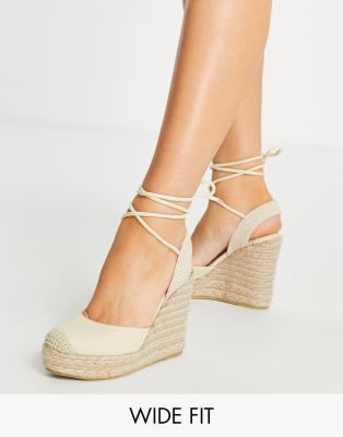 RAID Wide Fit Misha ankle tie espadrilles in natural canvas-Neutral