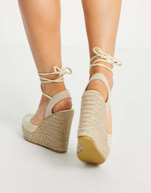 RAID Wide Fit Misha ankle tie espadrilles in natural canvas