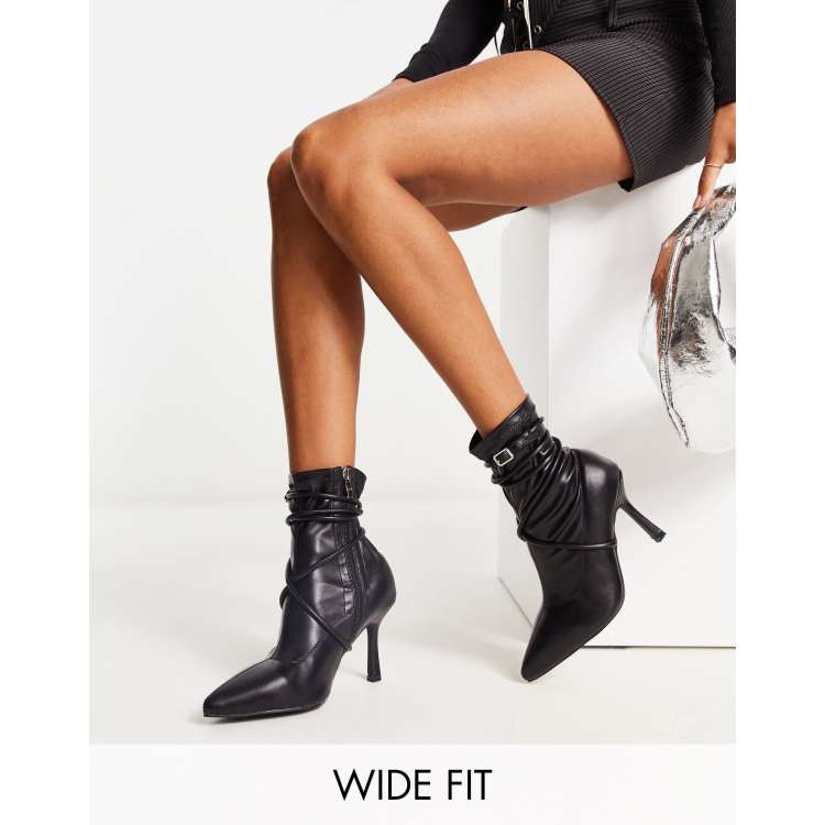 RAID Wide Fit Monissa strap detail stiletto ankle boots in black