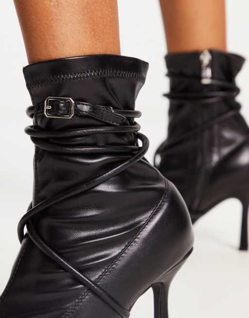 RAID Wide Fit Monissa strap detail stiletto ankle boots in black