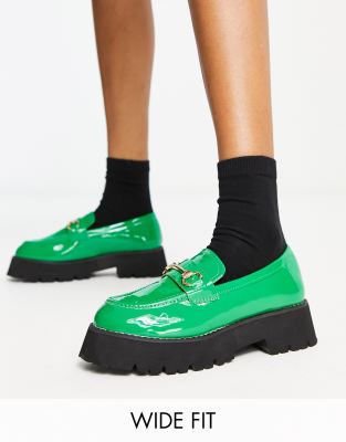 Raid Wide Fit Monster Chunky Loafers In Green Patent