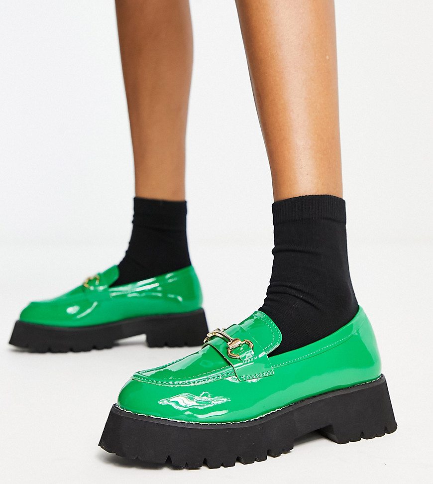 Raid Wide Fit Monster Chunky Loafers In Green Patent