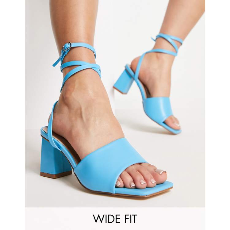 RAID Wide Fit Naya tie ankle mid heeled sandals in blue