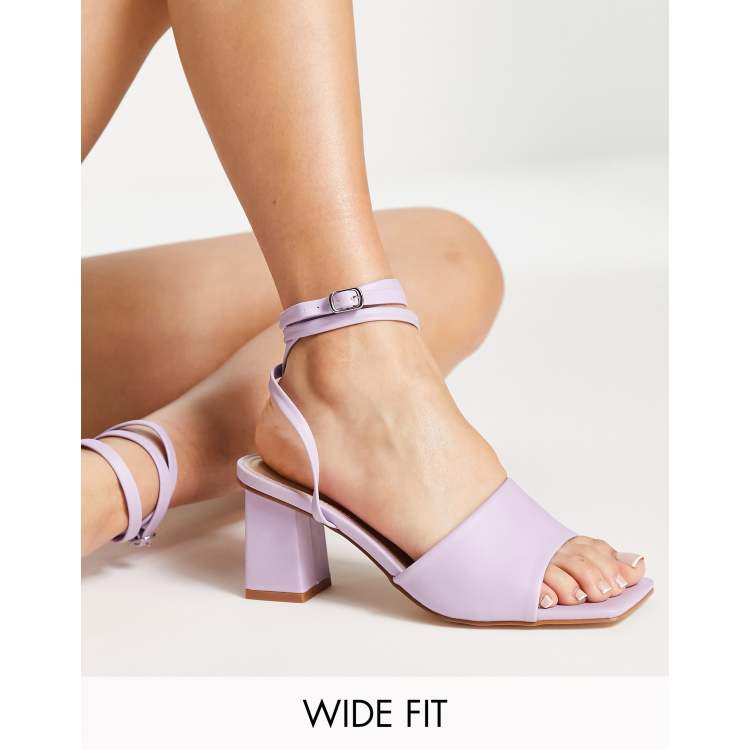 Raid Wide Fit Naya tie ankle mid heeled sandals in lilac