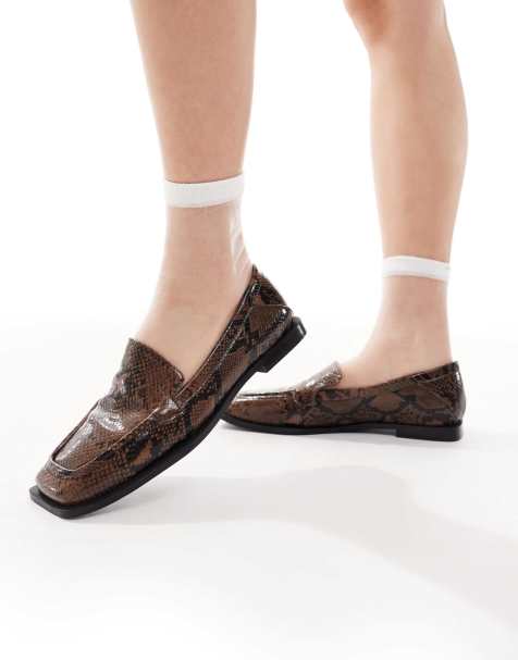 RAID Wide Fit Neely square toe loafers in brown snake - view 1