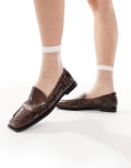 [Raid Wide Fit] RAID Wide Fit Neely square toe loafers in brown snake 41 Brown snake