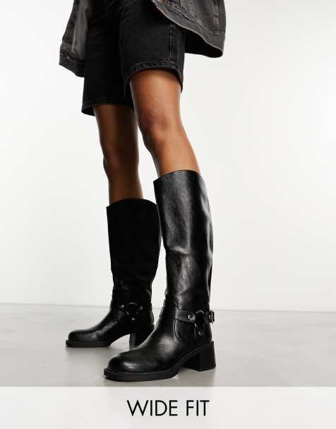 Womens wide hot sale leather boots