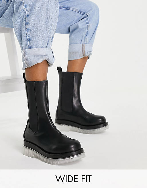 RAID Wide Fit Neville pull on calf boots with contrast sole in black