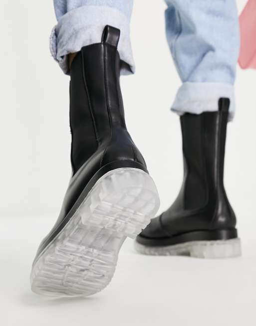 RAID Wide Fit Neville pull on calf boots with contrast sole in black, 3 of 4