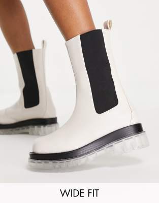 RAID Wide Fit Neville pull on calf boots with contrast sole in off white - ASOS Price Checker