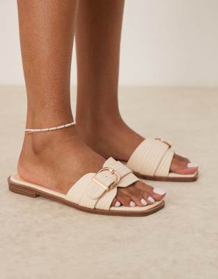 RAID Wide Fit - Nikola - Flache Bast-Sandalen in Natur mit Schnallendetail, weite Passform-Neutral